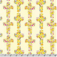 Happy Easter Cream Floral Cross  Cotton Fabric
