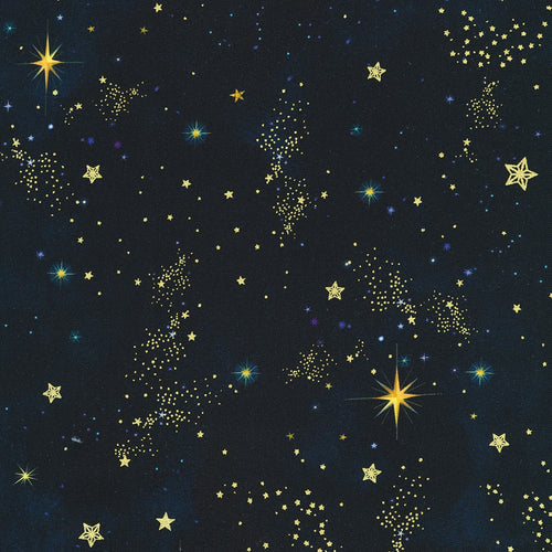 Holy Night Midnight Stars Metallic Cotton Fabric