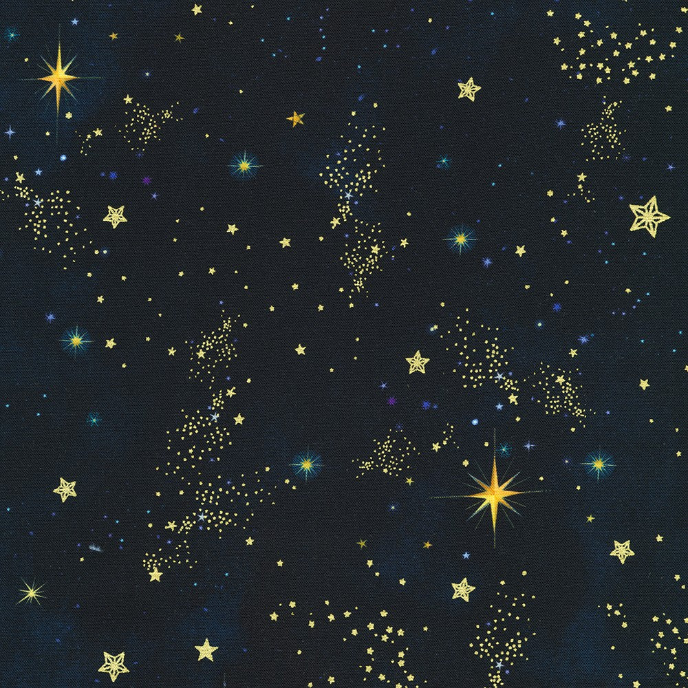 Holy Night Midnight Stars Metallic Cotton Fabric