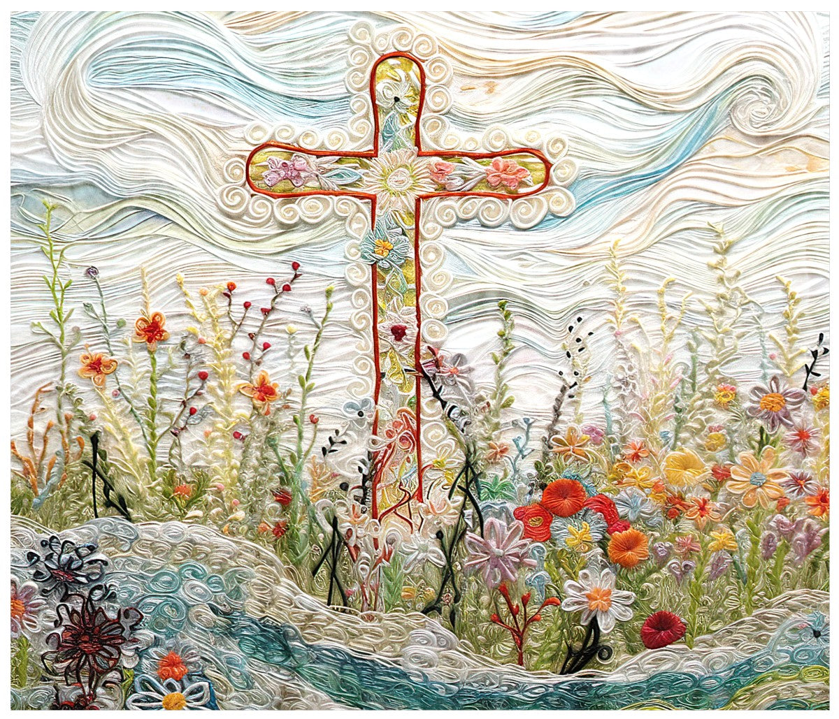 Embroidered Cross Cotton Fat Quarter Panel Heavenly Fabric Shop