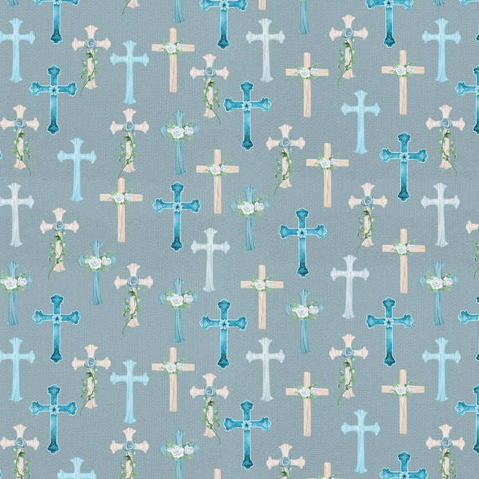 Love Never Fails Slate Crosses Cotton Fabric