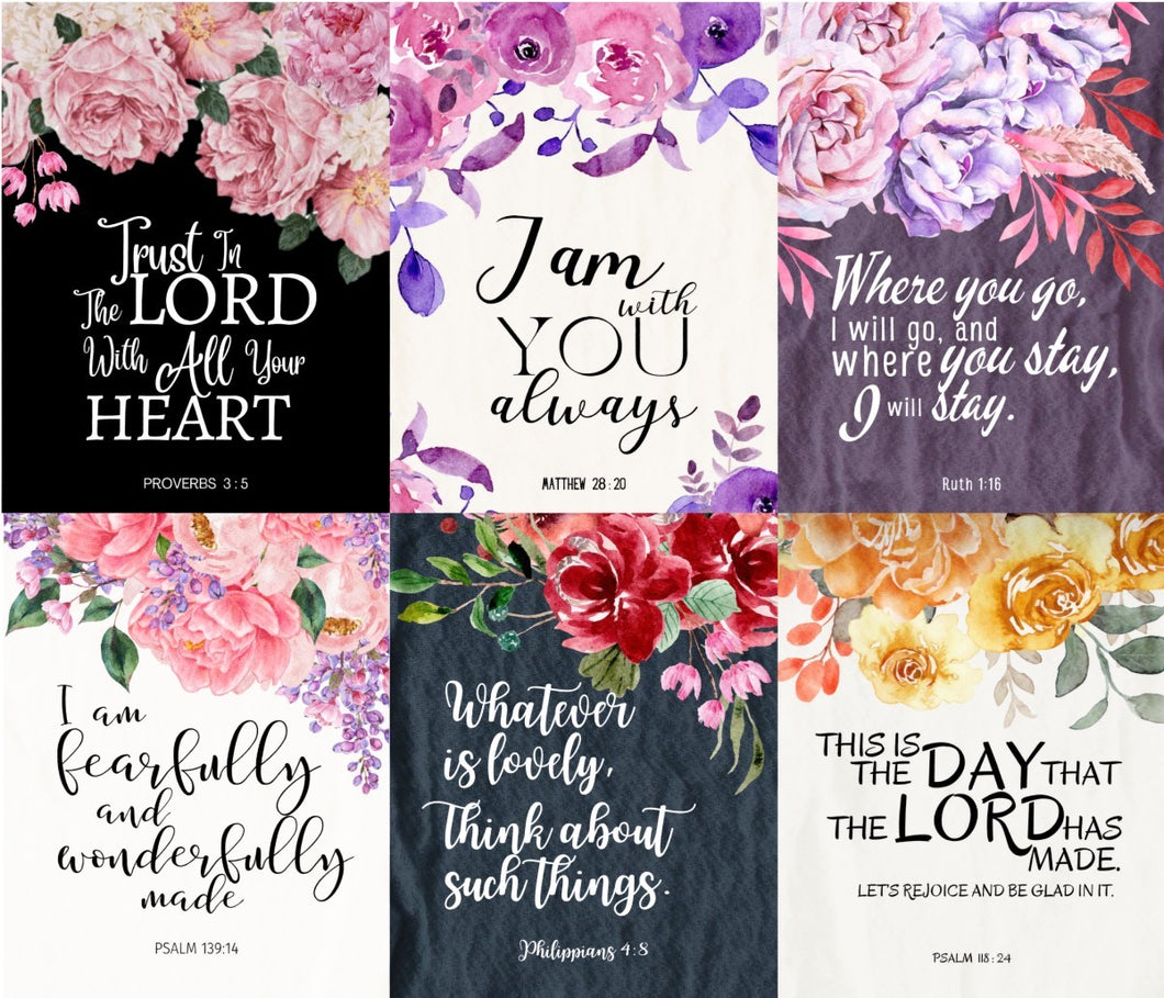 Scripture Floral Blocks Cotton Fat Quarter Panel