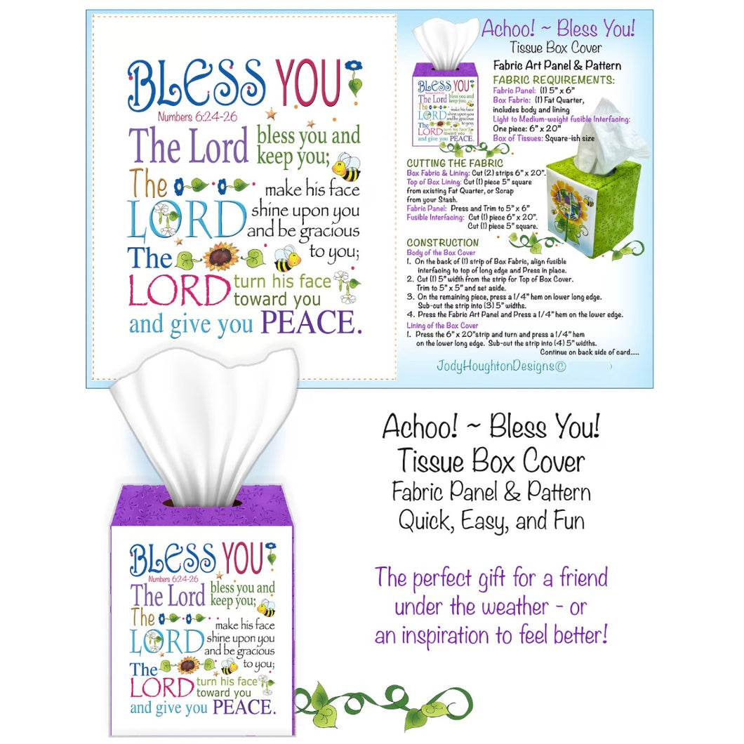 Bless You! Tissue Box Cover Panel and Pattern Set
