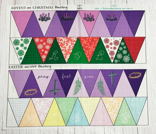 Reversible Lent/Easter + Advent/Christmas Bunting Cotton Fabric Panel