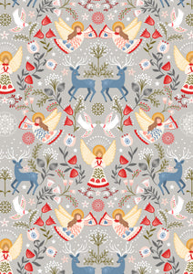 Peace and Joy Silver Metallic Cotton Fabric