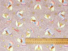 Peace and Joy Host of Angels Taupe Metallic Cotton Fabric