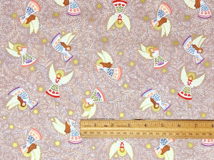 Peace and Joy Host of Angels Taupe Metallic Cotton Fabric