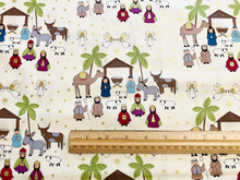 Away In A Manger Nativity Scene on Cream with Gold Metallic Cotton Fabric
