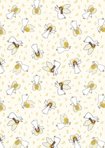 Away In A Manger Angels On Cream with Gold Metallic Cotton Fabric