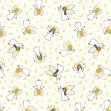 Away In A Manger Angels On Cream with Gold Metallic Cotton Fabric
