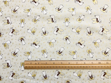 Away In A Manger Angels On Cream with Gold Metallic Cotton Fabric
