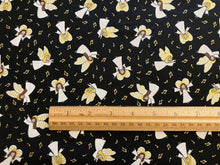 Away In A Manger Angels On Black with Gold Metallic Cotton Fabric