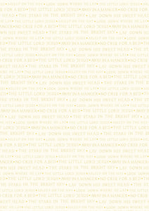 Away In A Manger Text on Cream with Gold Metallic Cotton Fabric