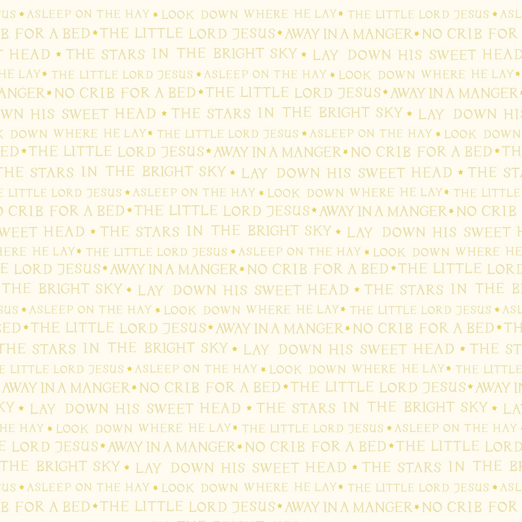 Away In A Manger Text on Cream with Gold Metallic Cotton Fabric