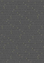Away In A Manger Text on Grey with Gold Metallic Cotton Fabric