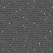 Away In A Manger Text on Grey with Gold Metallic Cotton Fabric