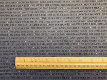 Away In A Manger Text on Grey with Gold Metallic Cotton Fabric