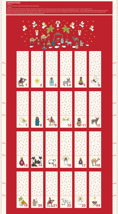 Away In A Manger Gold Metallic Advent Calendar Cotton Fabric Panel