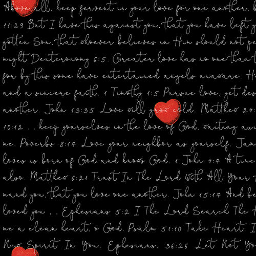 All My Heart Scripture Love Letters Black Cotton Fabric