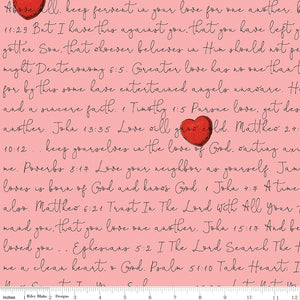 All My Heart Scripture Love Letters Pink Cotton Fabric
