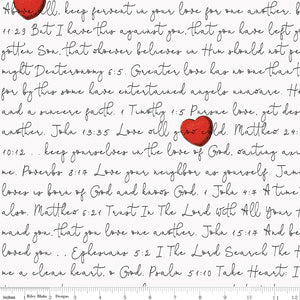 All My Heart Scripture Love Letters White Cotton Fabric