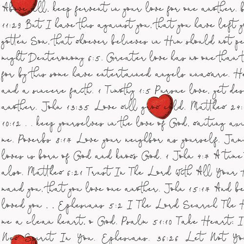 All My Heart Scripture Love Letters White Cotton Fabric