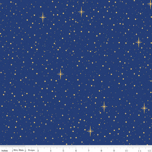 Christmas Wishes Starry Sky Blue Cotton Fabric