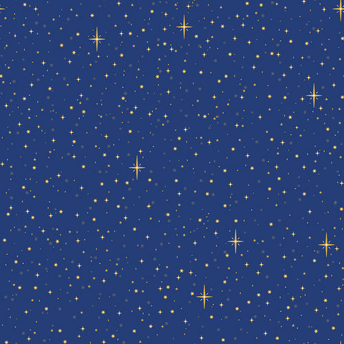 Christmas Wishes Starry Sky Blue Cotton Fabric