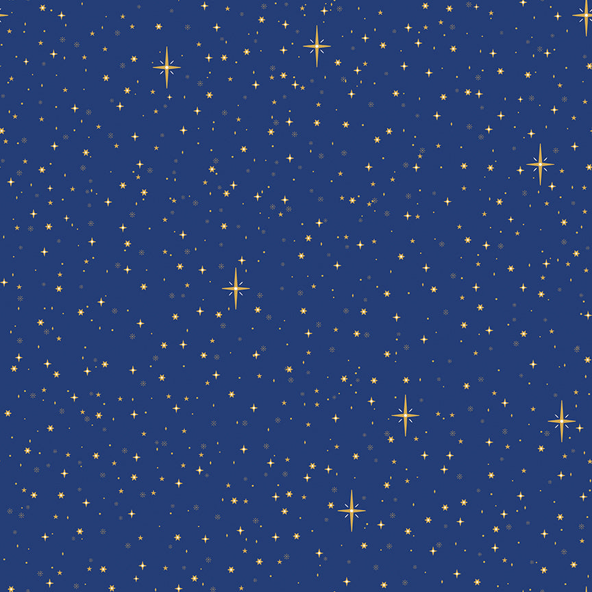 Christmas Wishes Starry Sky Blue Cotton Fabric