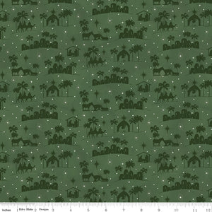 Come Let Us Adore Him Silhouettes Green Cotton Fabric