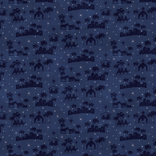 Come Let Us Adore Him Silhouettes Navy Cotton Fabric