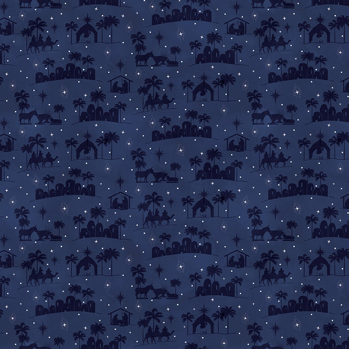 Come Let Us Adore Him Silhouettes Navy Cotton Fabric