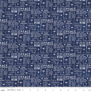 Come Let Us Adore Him Text Navy Cotton Fabric