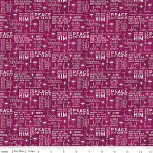 Come Let Us Adore Him Text Wine Cotton Fabric