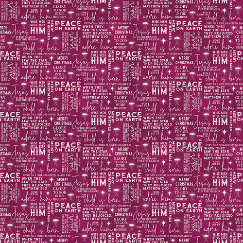 Come Let Us Adore Him Text Wine Cotton Fabric