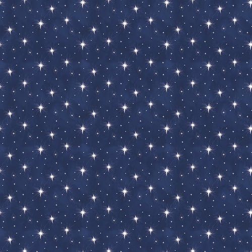 Come Let Us Adore Him Stars Navy Cotton Fabric