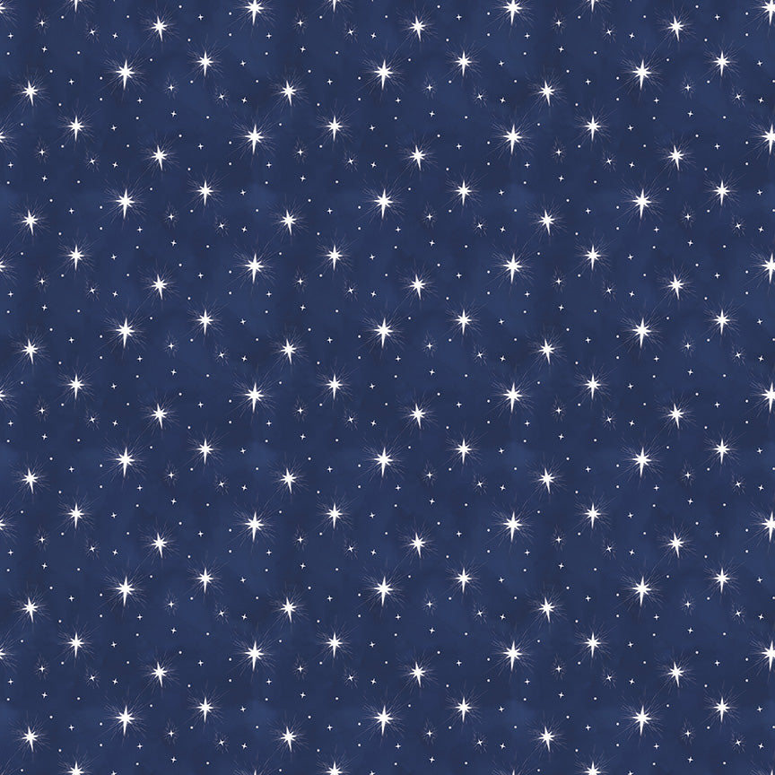 Come Let Us Adore Him Stars Navy Cotton Fabric