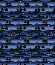 Christmas Wishes Border Stripe Navy Digitally Printed Cotton Fabric