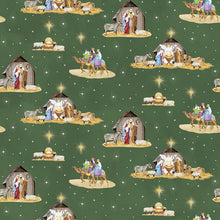 Come Let Us Adore Him Nativity Main Green Cotton Fabric