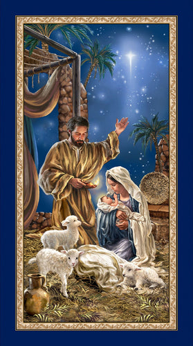 Holy Night Nativity Cotton Fabric Panel