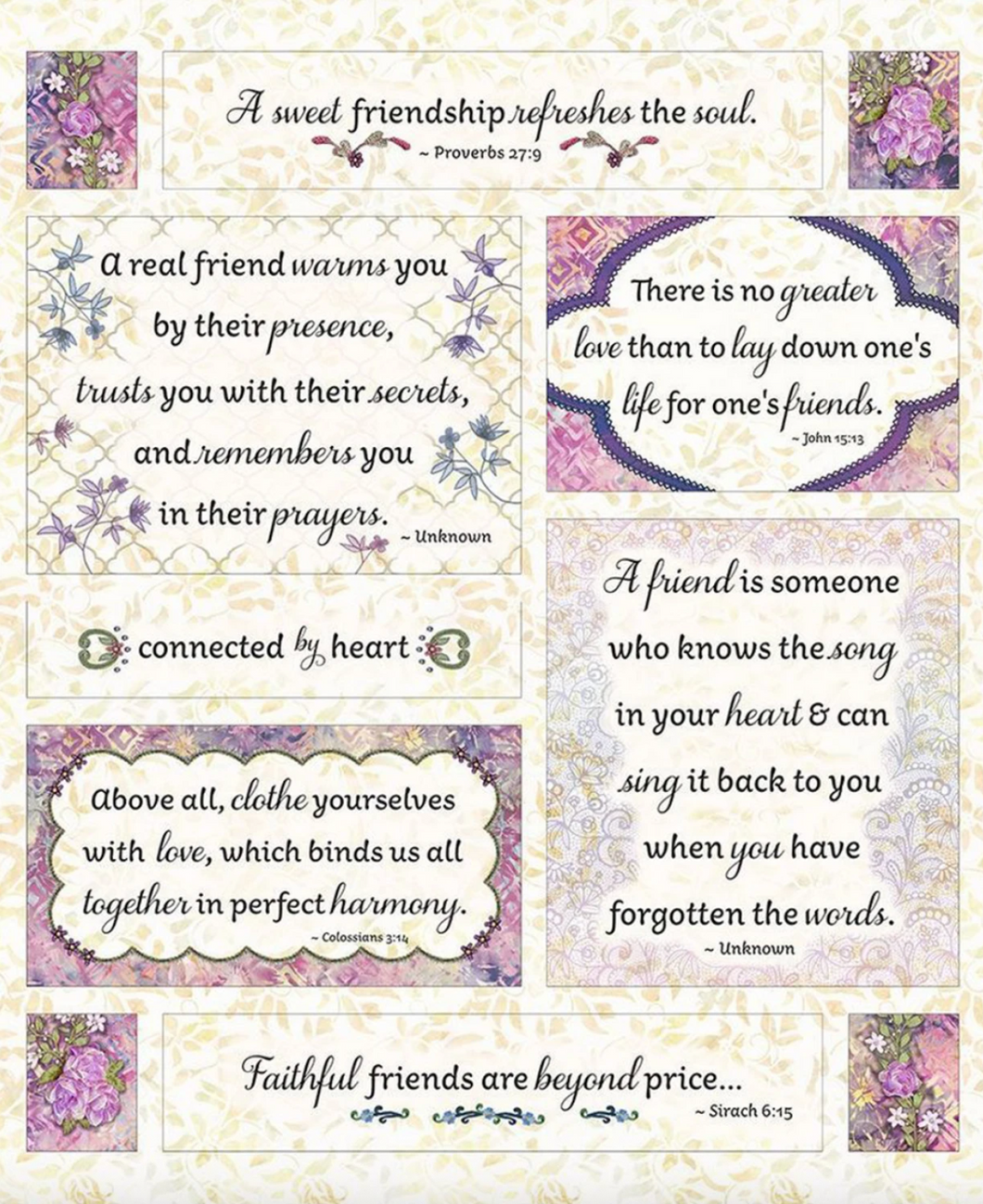 Connected By Heart Scripture Cotton Fabric Panel