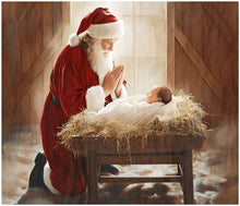 Santa Kneeling to Baby Jesus Cotton Fat Quarter Panel