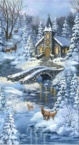 Church in the Forest Cotton Fabric Panel