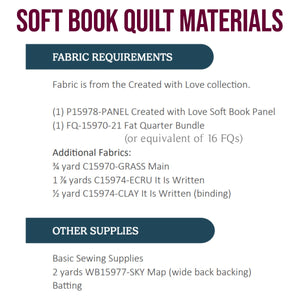 Created With Love Soft Book Cotton Fabric Panel + FREE Quilt Pattern