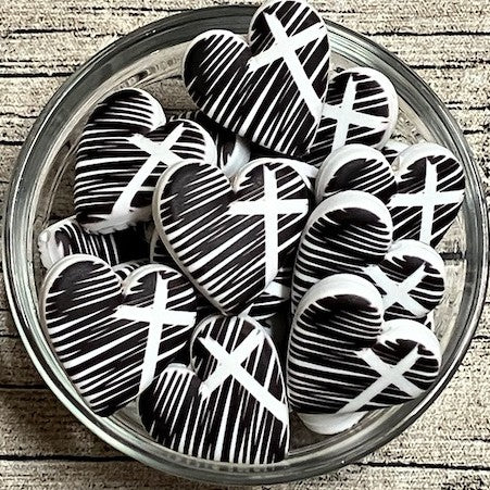 Scribble Cross Heart Silicone Focal Bead