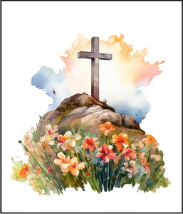 Cross on A Hill Watercolor Cotton Fat Quarter Panel