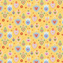 Sacred Heart Fiesta Folk Charms Yellow Cotton Fabric