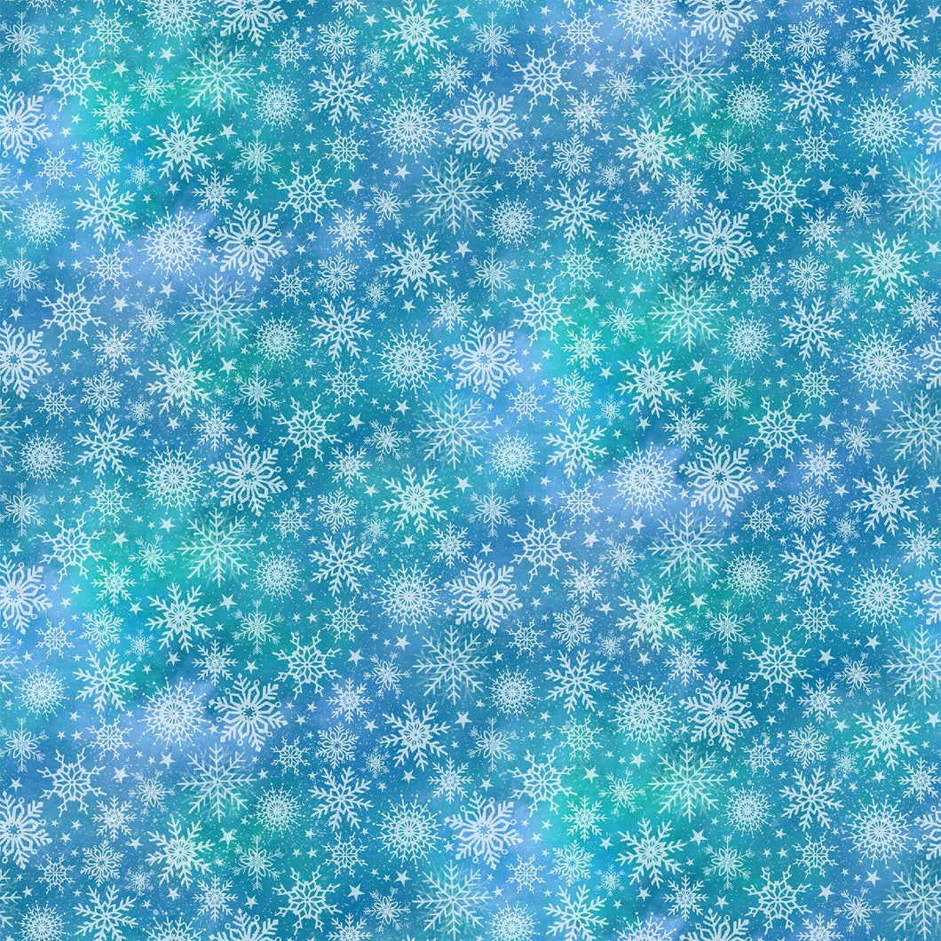 Angels on High Snowflakes Teal Cotton Fabric