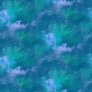 Angels on High Night Sky Teal Cotton Fabric