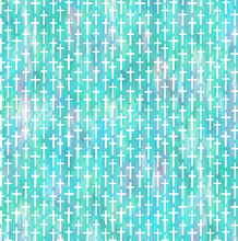Risen Small Cross Turquoise Multi Cotton Fabric